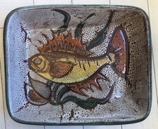 PLAT Décoratif POISSON par Daniel Étienne. Céramique Canet Plage. 25x30 Cm.