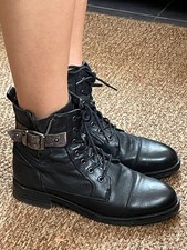 COCO & ABRICOT Bottines Boots cuir noir à Lacet et zip avec Boucle T. 38