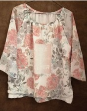 Blouse blanche à fleurs polyester doublé T38  (2010040)
