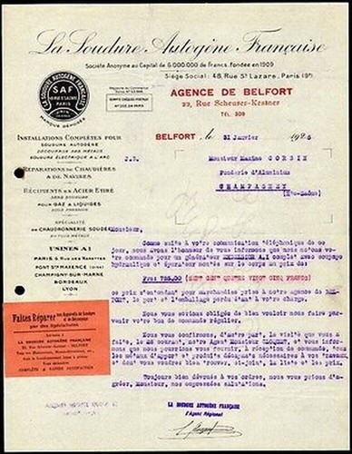 Facture 1925 soudure - facture,
