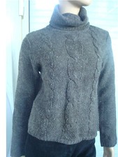 PULL IRLANDAIS A TORSADES CHOCOLAT CHAUD 30 % LAINE COL ROULE T M 38/40
