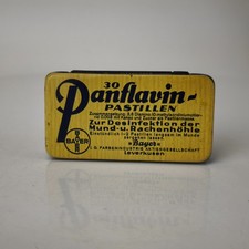 Ancienne boîte en étain vide médicale allemande Panflavin Pastilen BAEYR #6085