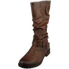 Bottines Mustang Femme Talon Plat Zip Côté Cognac