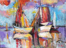 yannick carrouer acrylique sur toile sur chassis 40X30 cm signée vieux grements