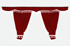Grand Rideaux Rouge Avec Blanc Frange Pare-Brise + Front avec Double Tissu