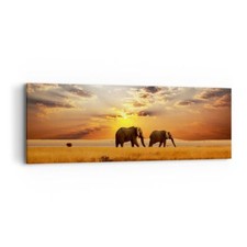 Impression sur Toile 90x30cm Tableaux Image Les éléphants Safari jungle buisson