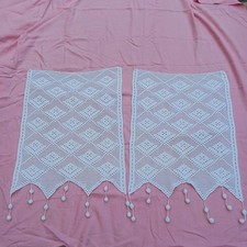 paire de  rideau ancien crochet fait main largeur 43 cm hauteur 64 cm blanc