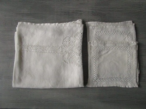 Nappe thé ancienne brodée - ancienne,
