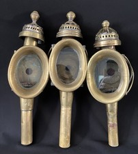 Trio lanternes calèche fiacre XIXème en laiton et verre bombé
