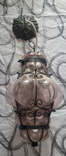 Lanterne vénitienne lampe ancienne verre soufflé fumé sur fer forgé