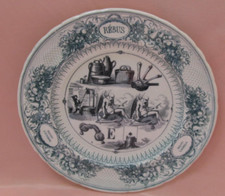 Assiette parlante rébus faïence Vieillard Bordeaux N°2 verte