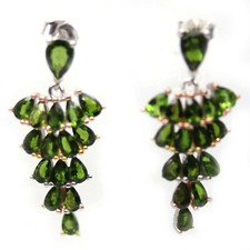 Boucles d'argent 925 plaqué or blanc 14k véritables pierres Diopsides de Russie