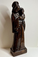 Ancienne SCULPTURE LA VIERGE MARIE 23cm en BOIS Jésus Statuette Statue