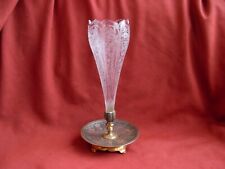 ANTIQUE FRENCH ETCHED CRYSTAL VASE WITH GILDED BRONZE FOOT,BACCARAT?,LATE 19th.