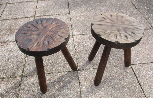 Tabourets brutaliste bois