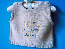Pull sans manches bébé Garçon Kenzo 12 Mois lin beige bleu TBE maille tricot 