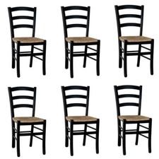 Chaises De Salle À Manger En Bois Noir Venise Avec Assise En Paille X6
