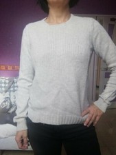 Pull femme gris clair col rond