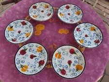 6 Assiette Plate Faience C.M. Paris Modèle Trèfles Art Déco Floral Coloré 23,5cm
