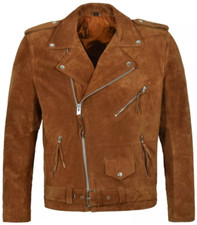 Veste En Cuir Suédé Doux Tan Pour Homme Avec Franges De Motard