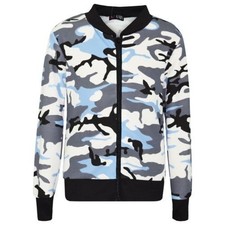Veste Fille Enfant Designer Imprimé Camouflage Bleu Ciel Mode Manteau 7-13 Ans