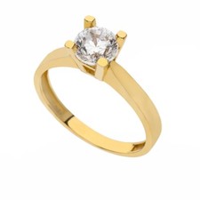 Anneau Solitaire Or Jaune 18 Carat avec zircons Blanc pour femmes