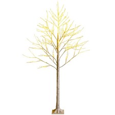 Arbre de Noël Bouleau Blanc Chaud Artificiel 120cm avec 48 LED Lumineux Base Pl