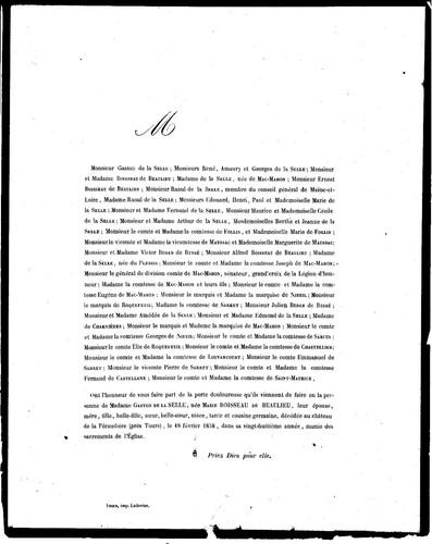 1858 faire part décès - 1858, faire-part