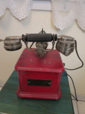 téléphone ancien de collection en bois poste Marty 1910 avec dynamo et écouteur 