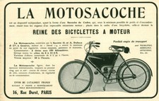 Publicité ancienne la motosacoche reine des bicyclettes 1909 issue de magazine