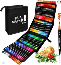 Feutres Coloriage Adulte, 120 Couleurs Aquamarker Feutre Set, Feutre Double