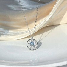 Collier Zircon Femme Pierre De Lune Bijou Couleur Argenté Pendentif Amour