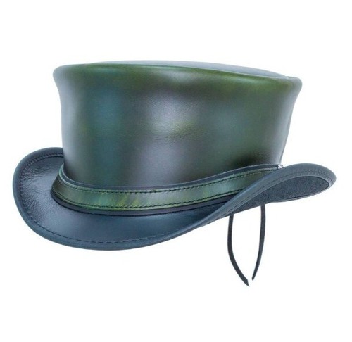 Chapeau cuir vert détresse - chapeau,