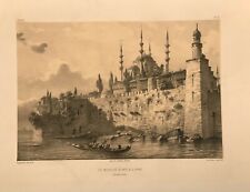 Istanbul, Remparts Et Phare. Flandin Eugene. Lithographie Originale Paris 1853