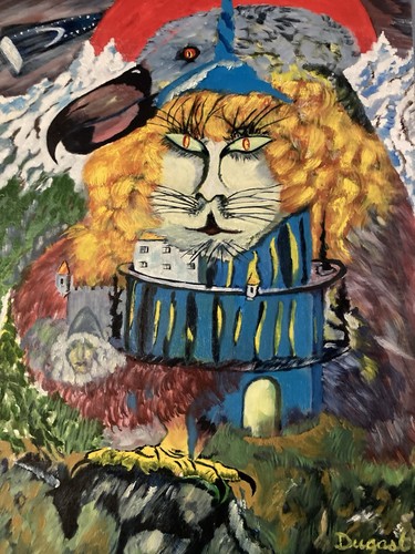 Peinture huile panneau chat - panneau,