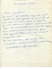 Madeleine RENAUD BELLE LETTRE AUTOGRAPHE SIGNEE à propos de RAIMU