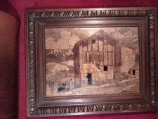 TABLEAU PYRENEES SIMONE REVERS PYROGRAVURE SUR BOIS EN 1949 . PAYS BASQUE