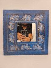 Miroir mural décoratif en bois | Motif éléphants | Artisanat fait main