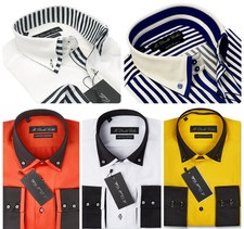 Luxe Hommes Décontracté Col Double Smart Habillé Ajusté Chemise Italien Motif M