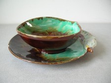 Ancien saucier décor poisson Georges Sirdey saucière en céramique signé Tannay