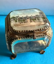 Ancien Coffret Boite à Bijoux en Verre Biseauté & Peinture