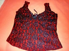 BUSTIER CORSET FEMME COMME NEUF DENTELLE NOIRE ENTIEREMENT DOUBLE ROUGE 40