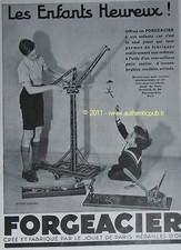PUBLICITE FORGEACIER LA GRUE JOUET JEU DE CONSTRUCTION DE 1935 FRENCH AD GAME