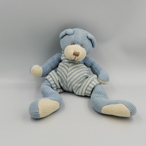 Doudou ours bleu blanc - , rayé