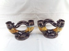 Ancienne paire de bougeoirs en faïence de Vallauris   (réfCO63)