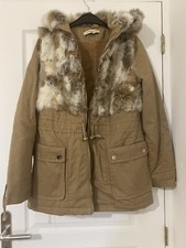 Manteau Parka Beige Fourrurre Veritable Taille 38 Capuche Intérieur Fourré