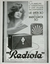 PUBLICITÉ DE PRESSE 1929 RADIOLA LE SFER 30 et LE RADIOLAVOX 50 - POSTE TSF