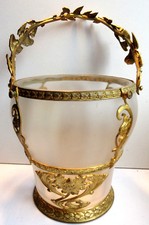 Pot à biscuits, seau à glace Art Nouveau, pâte de verre à monture bronze: Pavots