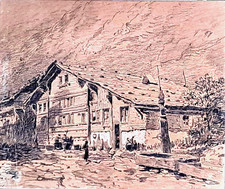 Ancien DESSIN encre rehaussé
