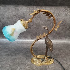 Ancienne Lampe En Bronze Héron Et Pate De Verre Muller Freres Lunéville AP190